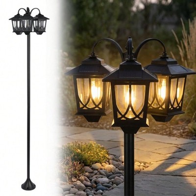 73 Aluminum Solar Lamp Post Light 3 Head IP44 Waterproof Outdoor For Patio Backy