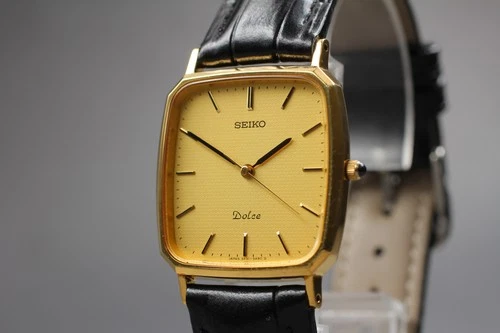 [Near MINT] Vintage Seiko Dolce 5E31-5A80 27mm Gold Dial Square Qz Men`s Watch