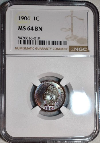 NGC MS-64 BN 1904  Indian Head Cent, Razor-Sharp & Beautifully Toned!