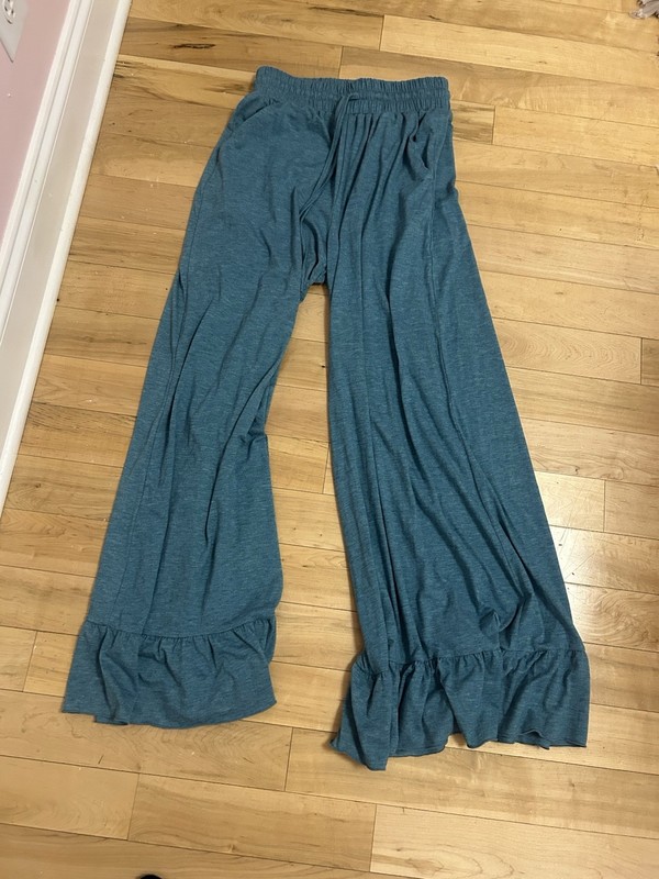 Halara Teal Palazzo Wide Leg Ruffle Hem Lounge Pants Pull-On Size S NWT Boho