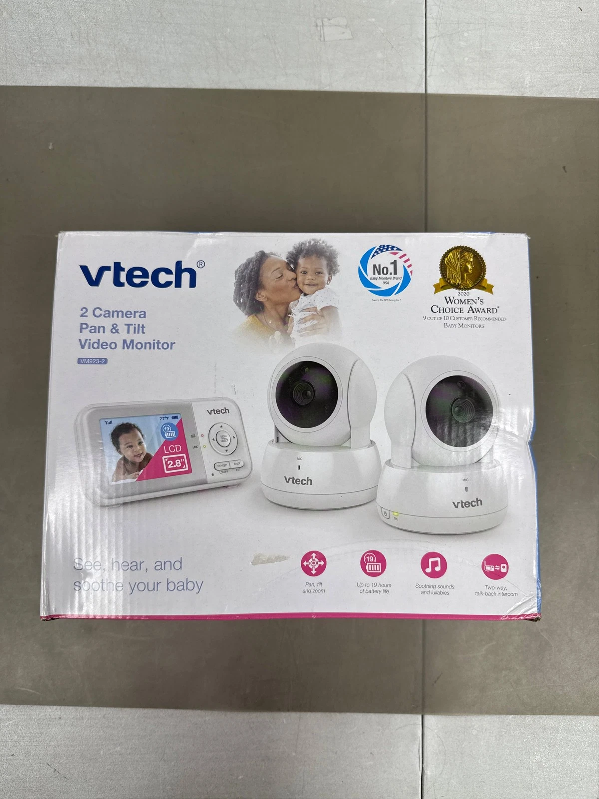 VTech VM923-2 Baby Monitor, 2.8”Screen, 1000ft Range, Pan-Tilt-Zoom, Night Visio
