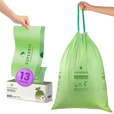 13 Gallon Compostable Drawstring Kitchen Waste Bag, 49.2 Liter, 30 Count,1 Mi...