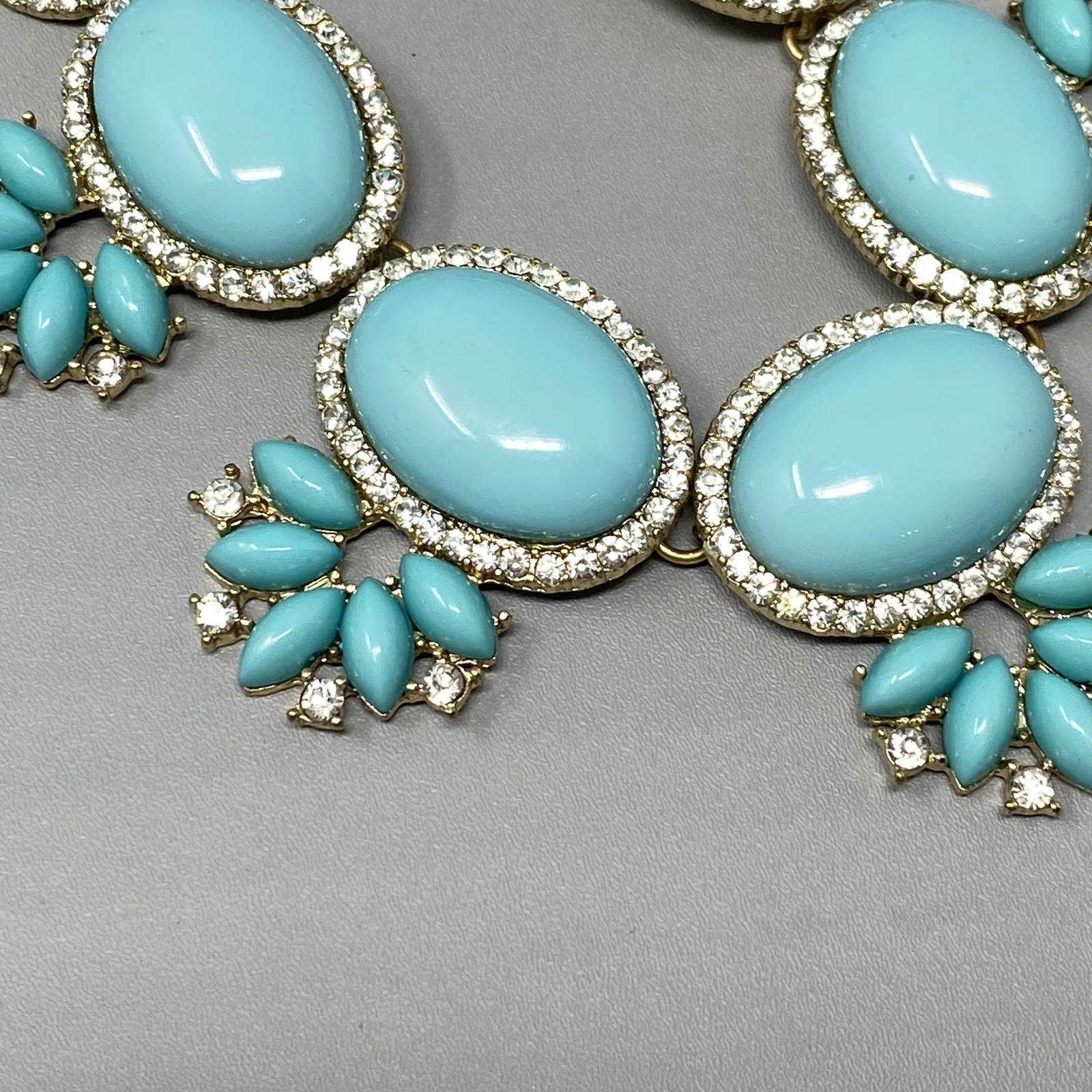 Chunky Statement Necklace Turquoise Cabochons Gol… - image 10