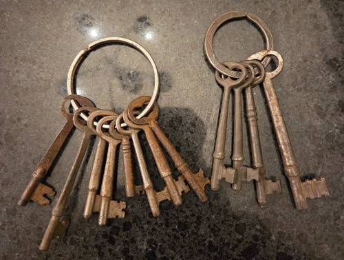 REAL Antique Vintage Skeleton Key 12 LOT & Snake Ring Chest Lock Halloween Decor - product listing photo