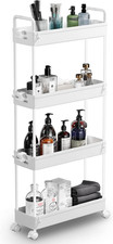 Slim Rolling Storage Cart Skinny Bathroom Organizer, 4 Tier, White