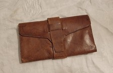 Antique 1885 Brown Leather Wallet Wrap Around Closure Pockets Signed