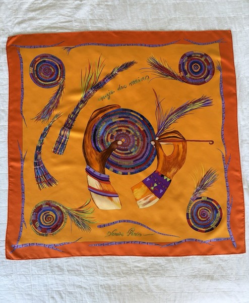 Vintage Hermès Magie Des Mains Scarf Silk Carré 90 Orange Multicolor