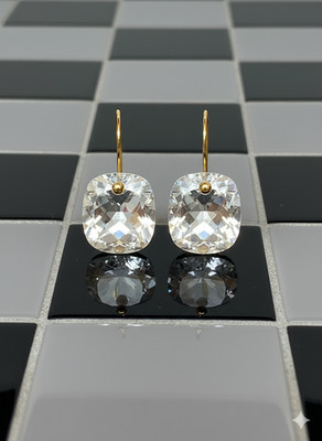 Cushion Rock Crystal Earrings 925 Sterling Silver White Dangle Earrings For Her