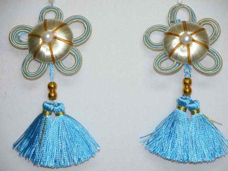 2 Rosette Tassel Fringe Trim Blue 