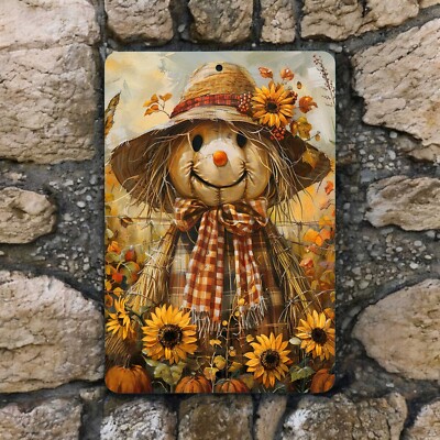 Smiling Scarecrow Metal Sign - Fall Harvest Decor - Rustic Farmhouse Wall Art