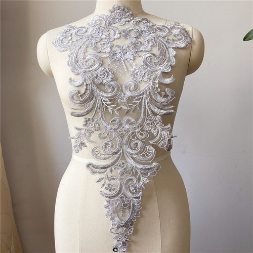 1X Embroidered Lace Flower Applique Sequin Patch for Wedding Dress Accessories - Picture 8 of 23