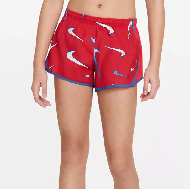 Nike Running Shorts Youth Girls Tempo 3 Inch Swoosh Print Red Size Medium