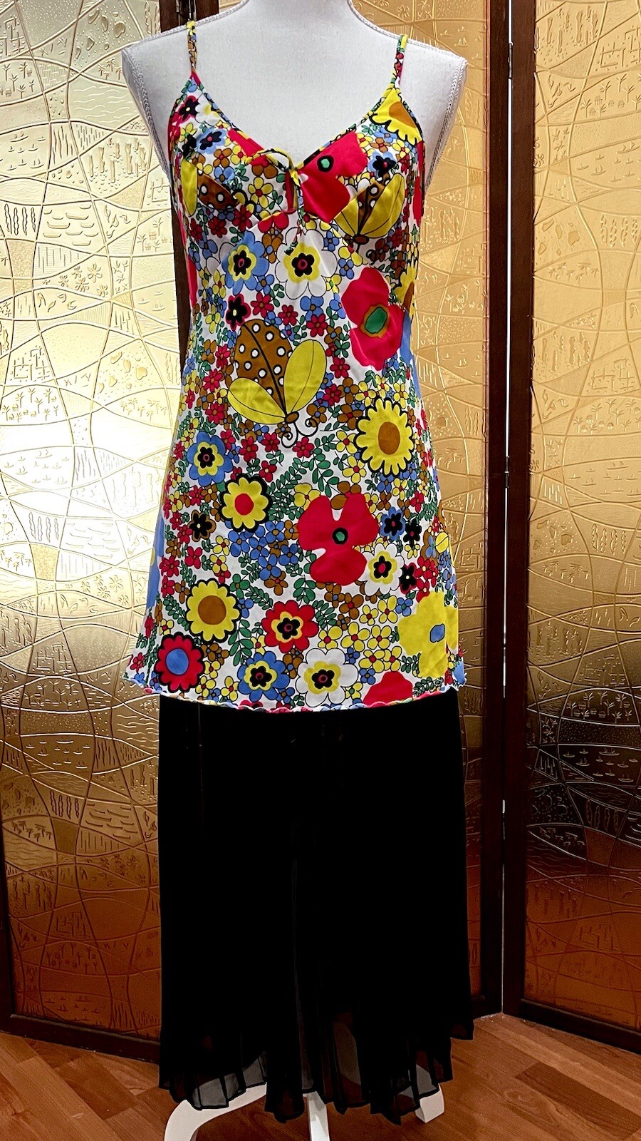 Rare VTG 60s Olga First Ladies of under-fashions flower power Mini Slip XS image 3