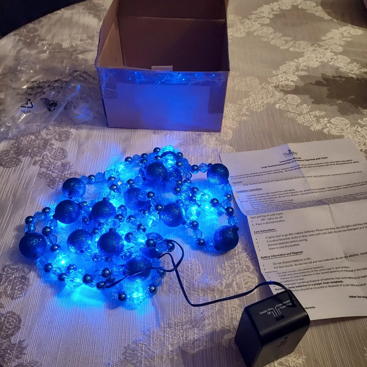 Bethlehem Lights Beaded Garland Blue Battery Operated STUNNING eBay