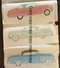 Colored Sketches/ Drawings Vintage Originals 1950’s Lot Of 3