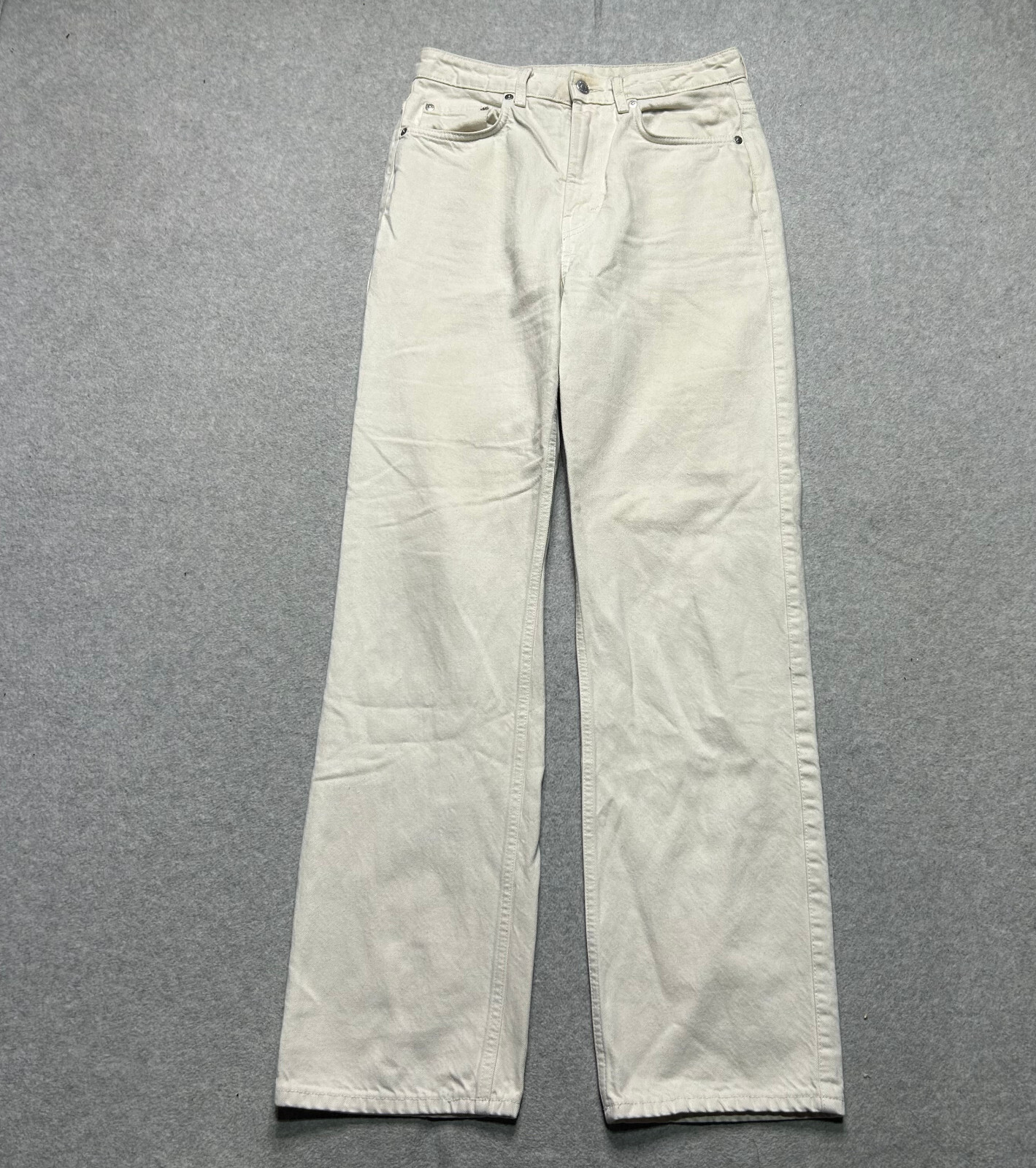 FILA Jeans Weekday donna 28 Rowe vita alta gamba dritta beige vestibilità ampia denim