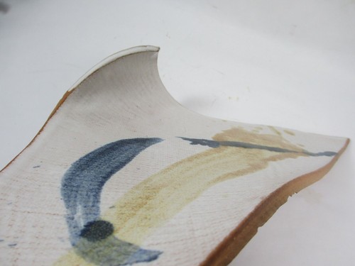 2 Unique Handmade Mid Modern Clay Sushi Plates Wht Glaze Splashed Blue Gold Art - Picture 2 of 12