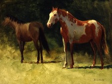 Two Horses A. Bierstadt Accent Tile Mural Kitchen Wall Backsplash Marble Ceramic