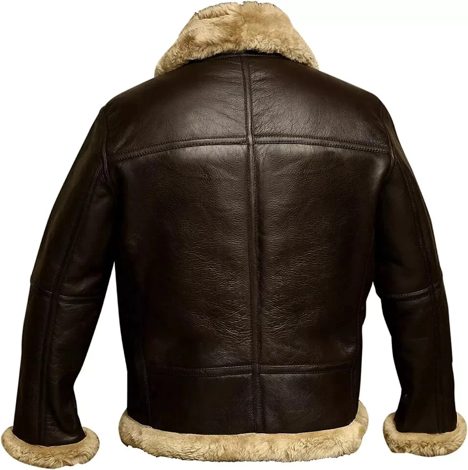 Men Leather Jacket RAF Aviator Bomber Coat  SheepSkin Pilot Flying Shearling Fur - Image 4 of 4