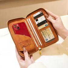 RFID Leather Travel Passport Case Cover Zipper Wallet Card Holder with Wristband