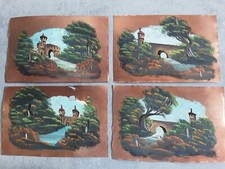 Serie CASTELLI lotto X 4 Disegni Firmati Su Lamina Di Rame