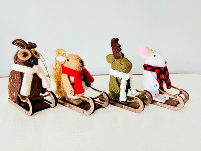 Target Wondershop Christmas 2023 Felted Wool Animals on Sled Ornament Set of 4