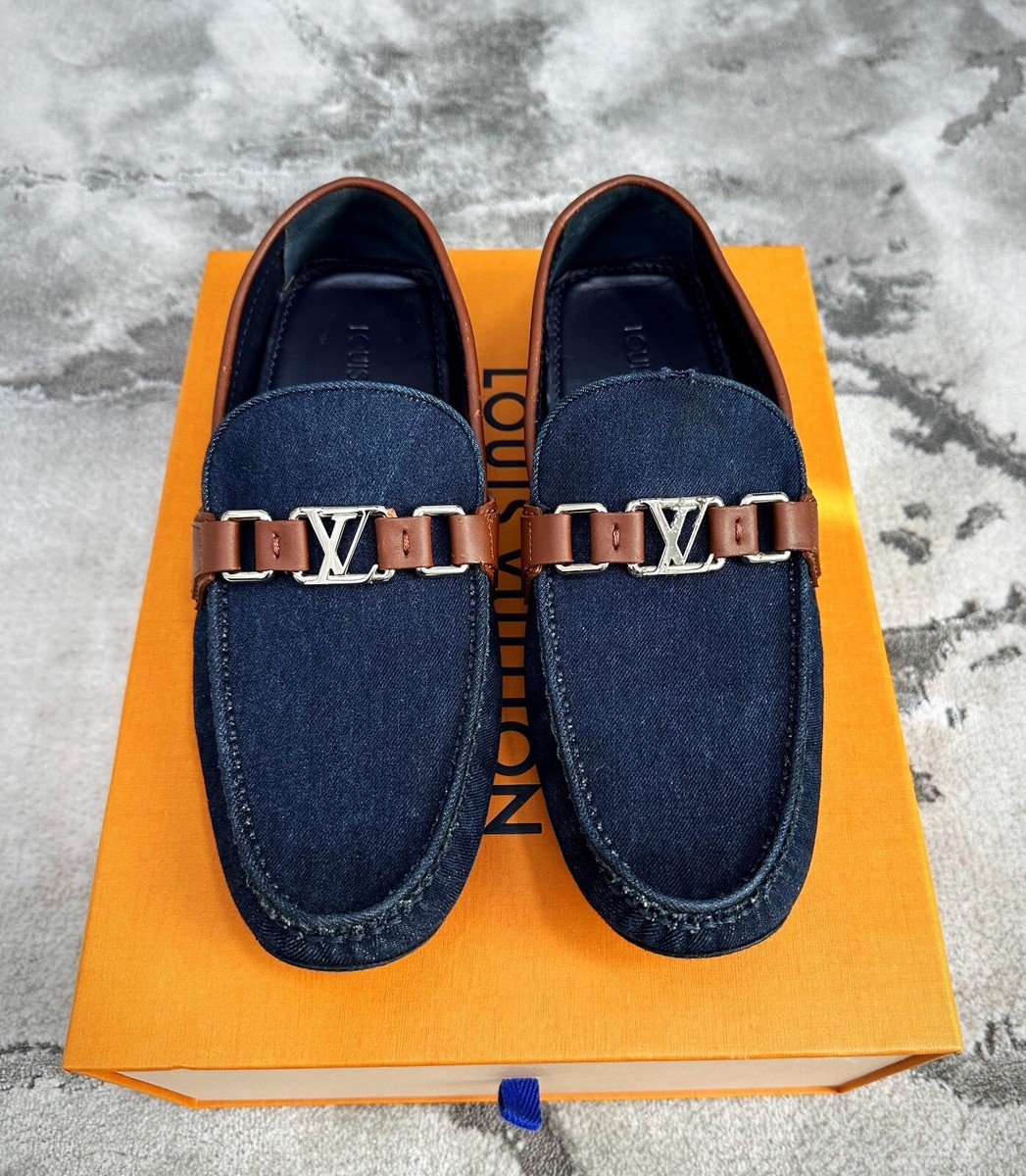 Authentic Louis Vuitton Hockenheim Mens Denim Moccasin/Loafer US8
