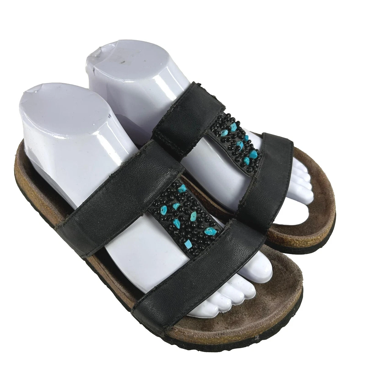 Birkenstock Betula T Strap Sandals US 7 Black Blue Stones Slide