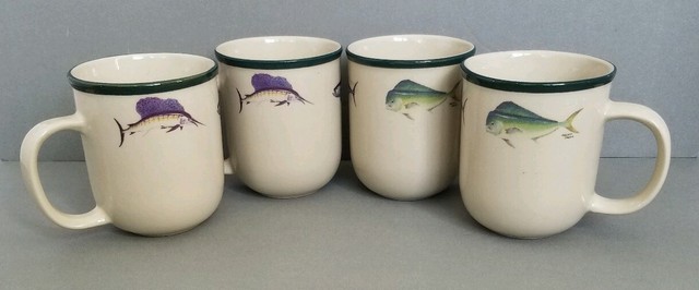 TIENSHAN KITCHEN BASICS ANGLER'S EXPRESSIONS SET OF 4 8OZ FISH MUGS