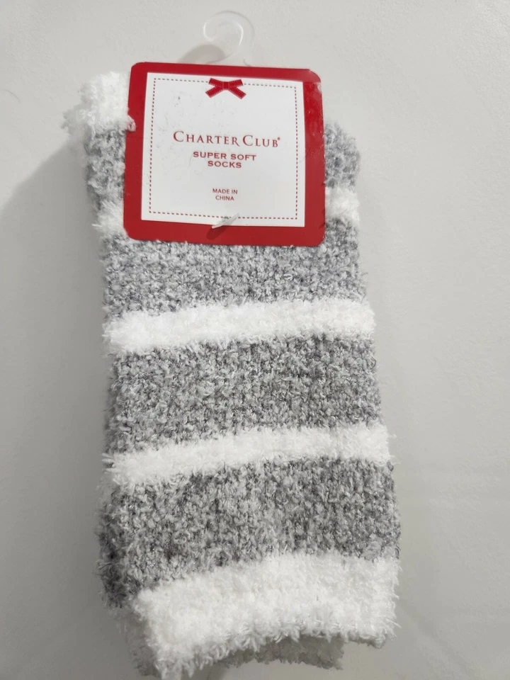 Calcetines Charter Club para mujer talla 9-11 mantequilla súper suaves acogedores grises a rayas $10 Foto 2 de 4