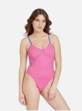 Colsie Size Medium Pink  Blue Trim Pull-On Sleeveless Bodysuit w/ Mesh Panels