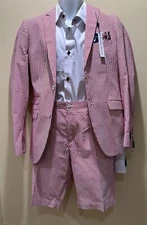 Men’s Seer Sucker Red Stripped Suit Sz 36