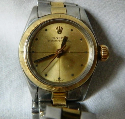 Genuine Ladies Rolex Oyster Perpetual 6804 Watch, 18K/750 Solid Gold & SS Band