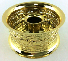 Gold Tone Candle Holder Ornate Filigree Reversible 3.75" x 2" Taper Or Pillar