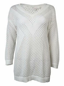 Two-by-Vince-Camuto-Women-039-s-V-Neck-Eyelet-Knit-Cotton-Sweater-M-Ivory