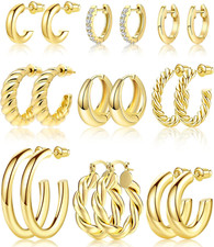 9 Pairs 14K Gold Plated Hoop Earrings Set for Women Girls Gift Jewelry