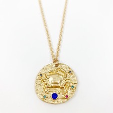 Cancer Gold Tone Coin Horoscope Astrology Zodiac Sign Necklace Gift June July