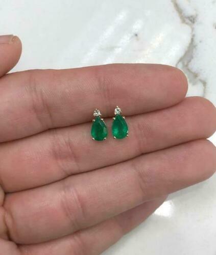 1.56 Ct Pear-Cut Simulated Emerald Solitaire Stud Earrings in Gold-Plated Silver