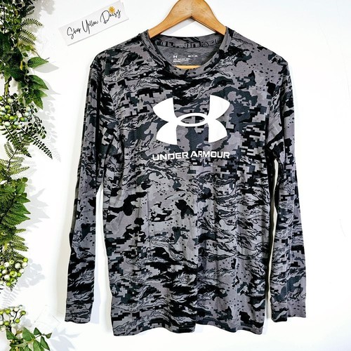 Under Armour Grey Camo Long Sleeve Boys Shirt Loose Fit sz S - Ls329.6