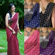 Women's Chanderi Cotton Hand Printed Saree With Satin Silk blouse