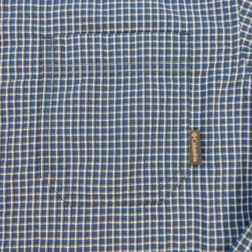 Columbia Mens Shirt Medium Blue Plaid Check Pocket Cotton Button Collared - Picture 2 of 11