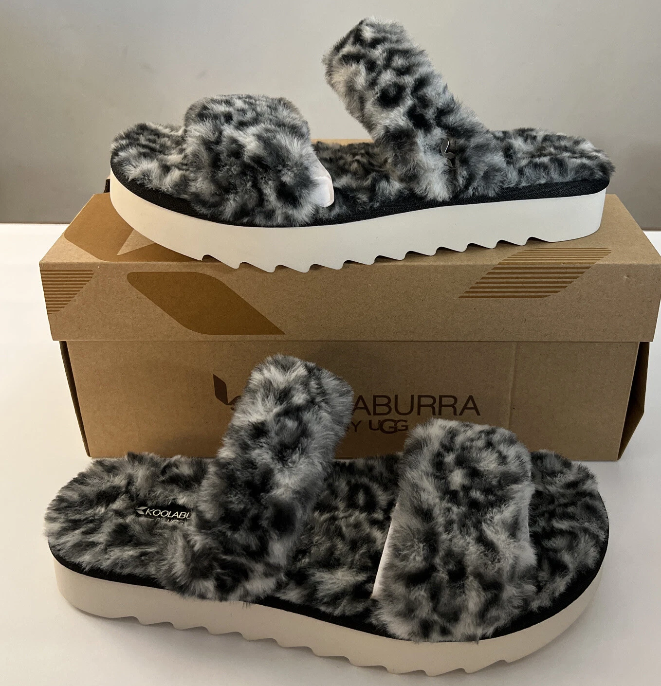 KOOLABURRA BY UGG PANTOFOLE DONNA FUZZ ON GHEPARDO 1123490 BIANCHE TAGLIA 9 NUOVE