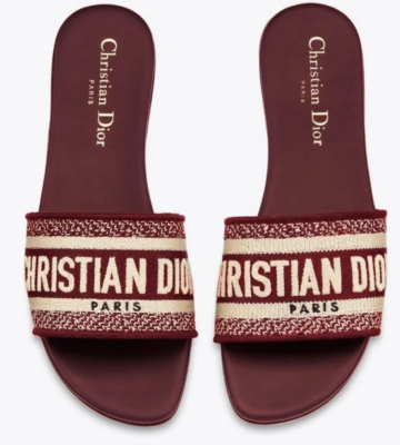 Christian Dior D-Way Burgundy Embroidered Cotton Heeled Slides