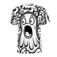 All Over Print Halloween Horror Art T Shirt Ghost Faces Goth Emo Scary Cool