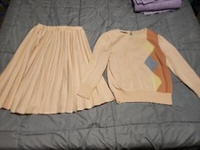 VINTAGE VIVANTI SKIRT/SWEATER TOP SET WOMEN'S SZ 12 SHADES OF PEACH, MADE/USA