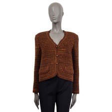 64088 auth CHANEL orange wool blend 1998 V-NECK KNIT Blazer Jacket 36 XS