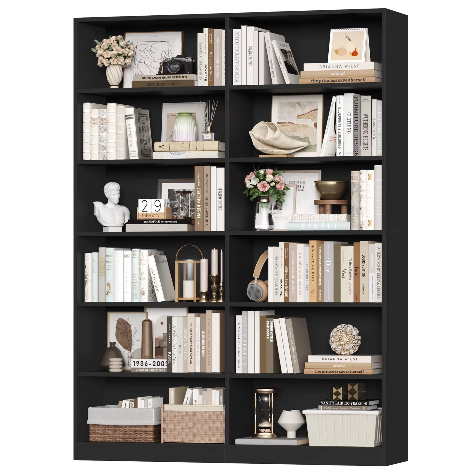 Bookcase Wooden Tall 12 Compartment Bookshelf Storage Living Room Home Oak Brown
