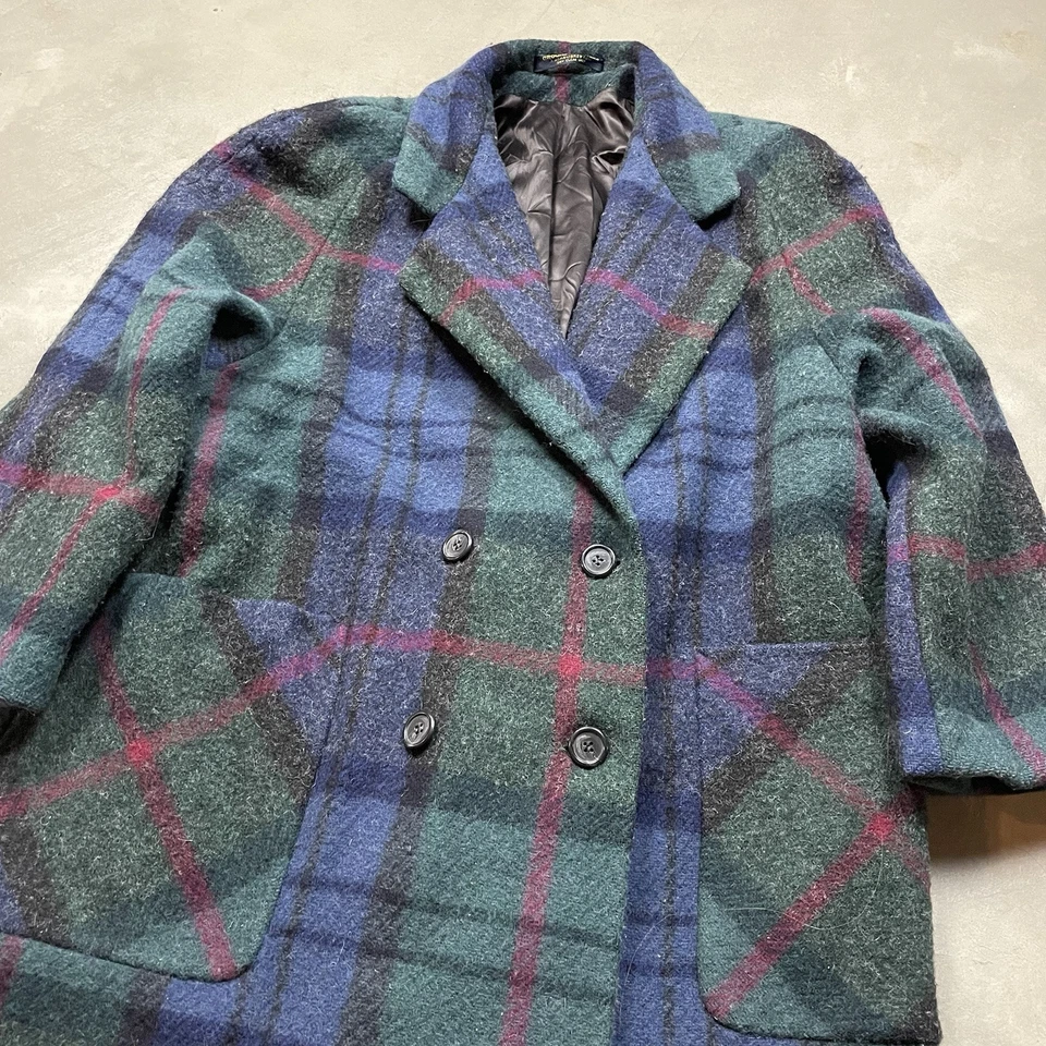 Brooks Brothers Vintage Tweed Overcoat Double Breasted Tartan Plaid Size XL 18 - Image 3 of 4