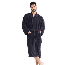 TowelSoft Unisex Men's Terry Cotton Black Bathrobe One Size 