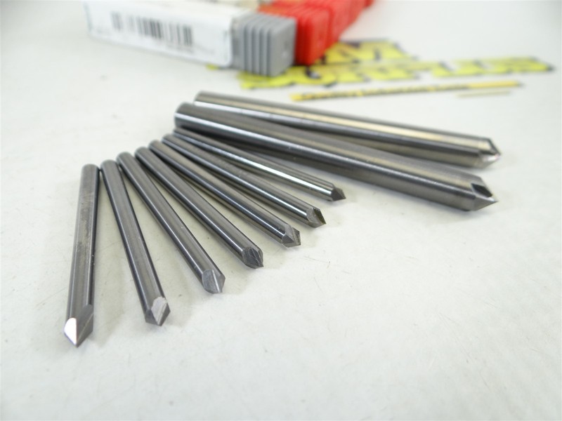 9 SOLID CARBIDE 2 & 4 FL CHAMFER MILLS 1/8" X 35°/SIDE 1/8" X 90° & 1/4" X 90°